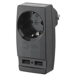 Адаптер ЭРА Polynom  SP-1e-USB-B  1гн 220V  2xUSB 2100mA  c заземлением черный - фото 15096