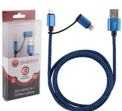 Кабель Energy ET-06 2в1 USB MicroUSB+Lightning IP 006382 синий - фото 20925