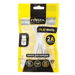Кабель Forza 931-025/для зарядки Flat White Type-C, 1м, 2А, белый, пакет - фото 30138